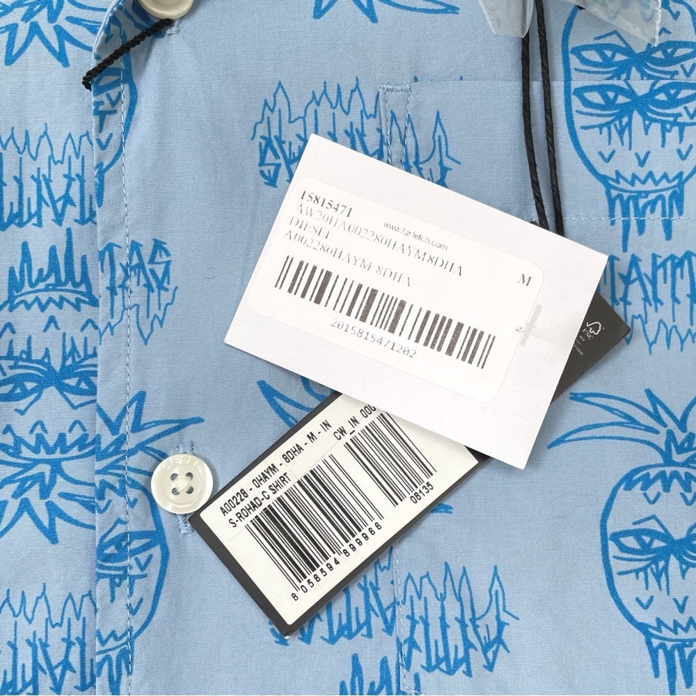 DIESEL Blue Cotton Pineapple Print Short-Sleeve Shirt, Men’s Medium - Picture 6 of 8